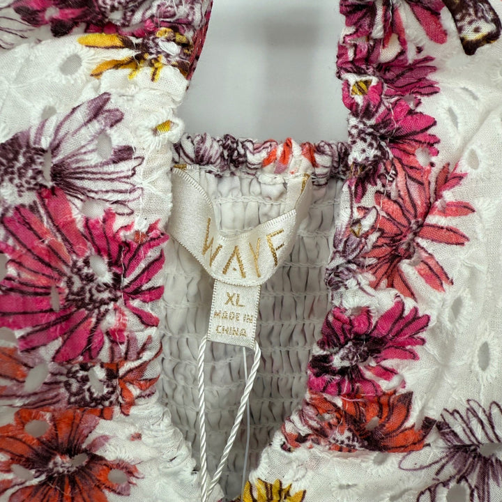 Waif Magenta Daisies Floral Eyelet Peplum Cami Top - Large Summer Cute