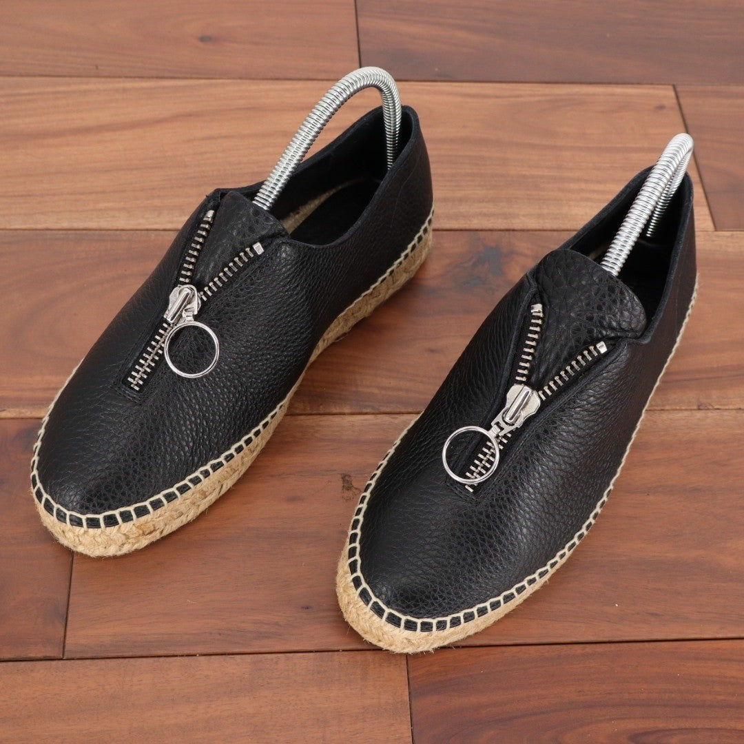 Alexander Wang Black Leather Zip Espadrille Flats Size 39