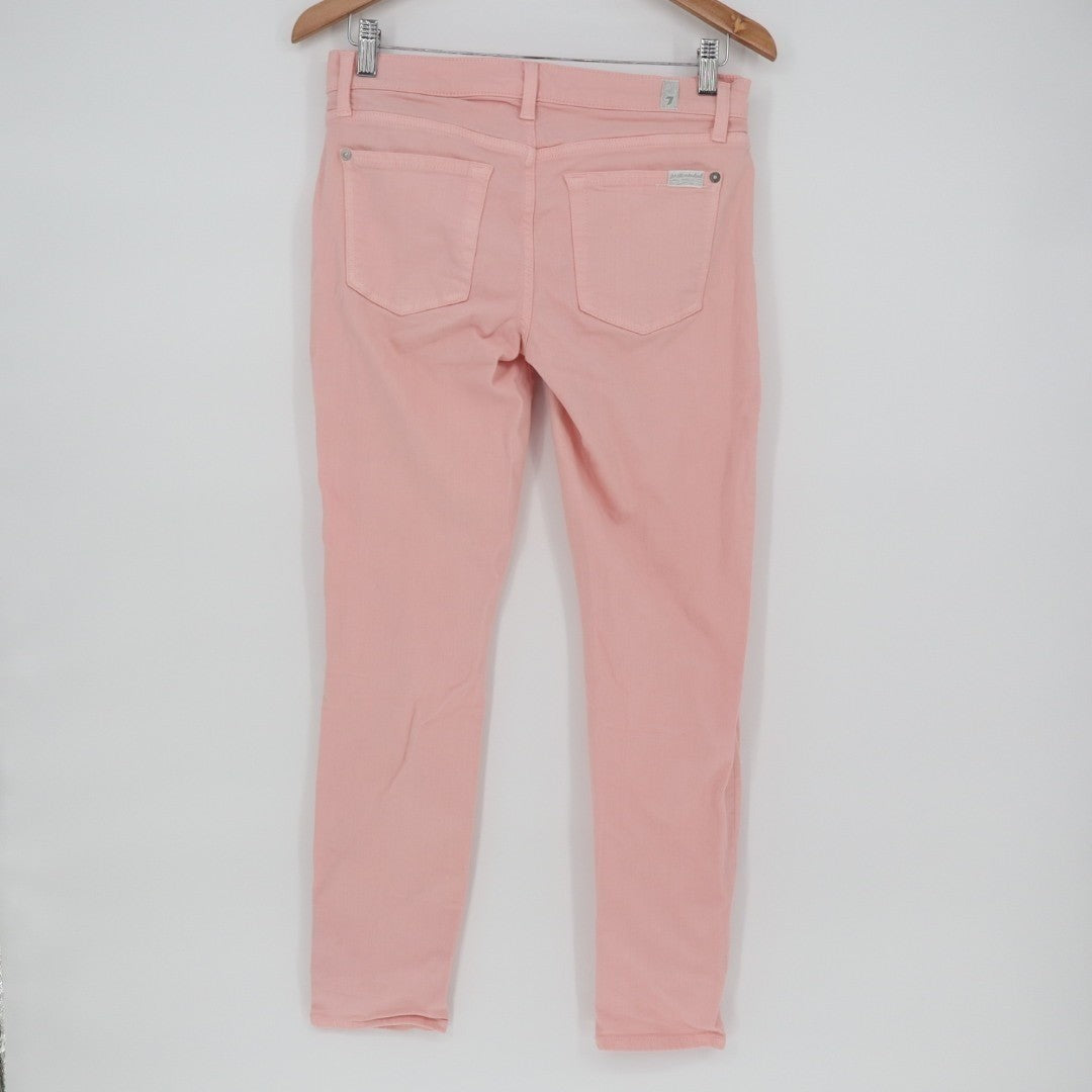 7 For All Mankind Jeans Womens 27 Pink Denim Cotton Stretch Mid Rise Skinny Leg
