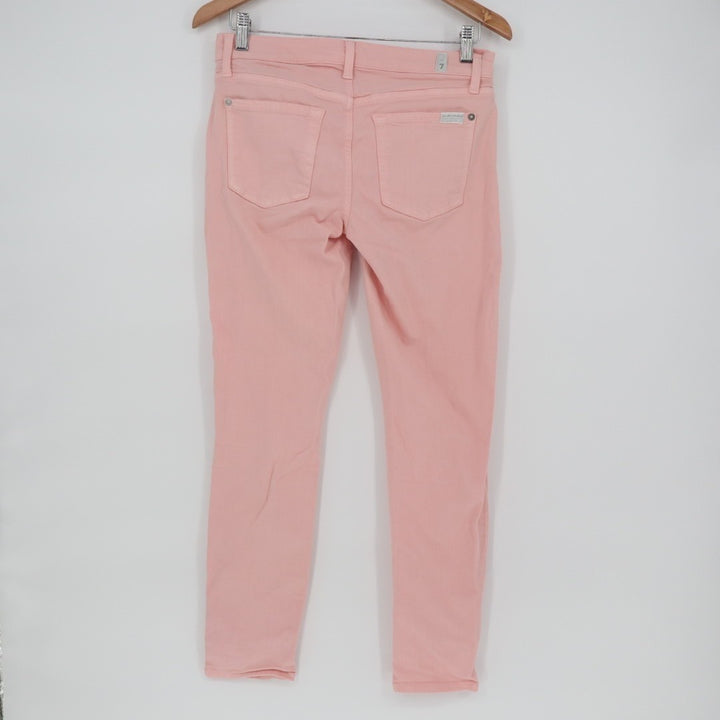 7 For All Mankind Jeans Womens 27 Pink Denim Cotton Stretch Mid Rise Skinny Leg
