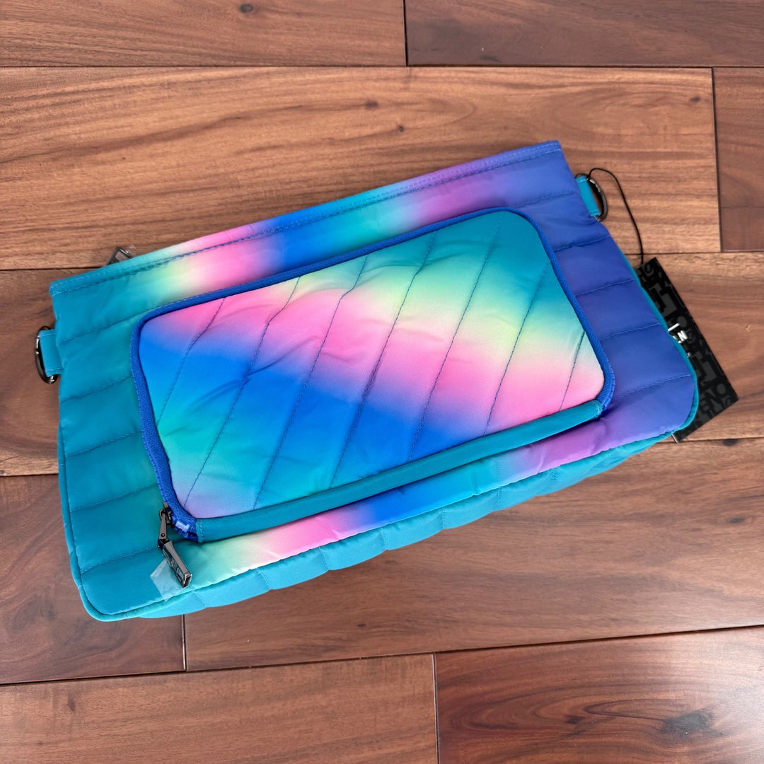 Think Royln Blue Lagoon Ombre Quilted Puffer Pouch RFID Protected