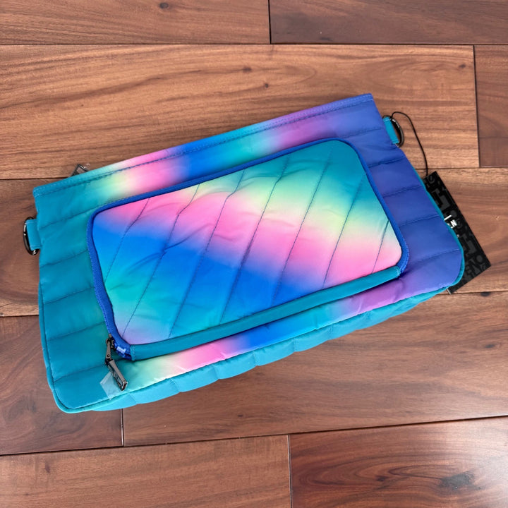 Think Royln Blue Lagoon Ombre Quilted Puffer Pouch RFID Protected