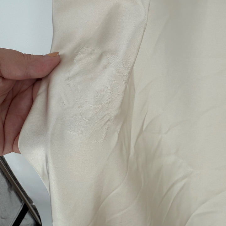 Lovely new beige satin halter bias cut asymmetric flowy maxi dress size L