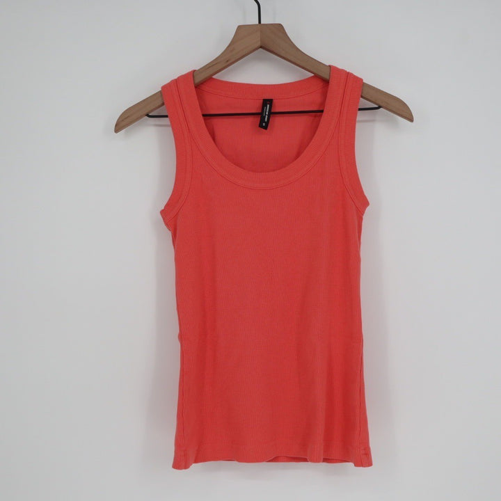 American Giant Ribbed Tank Top Coral Red Size S Made in USA Fitted Basic