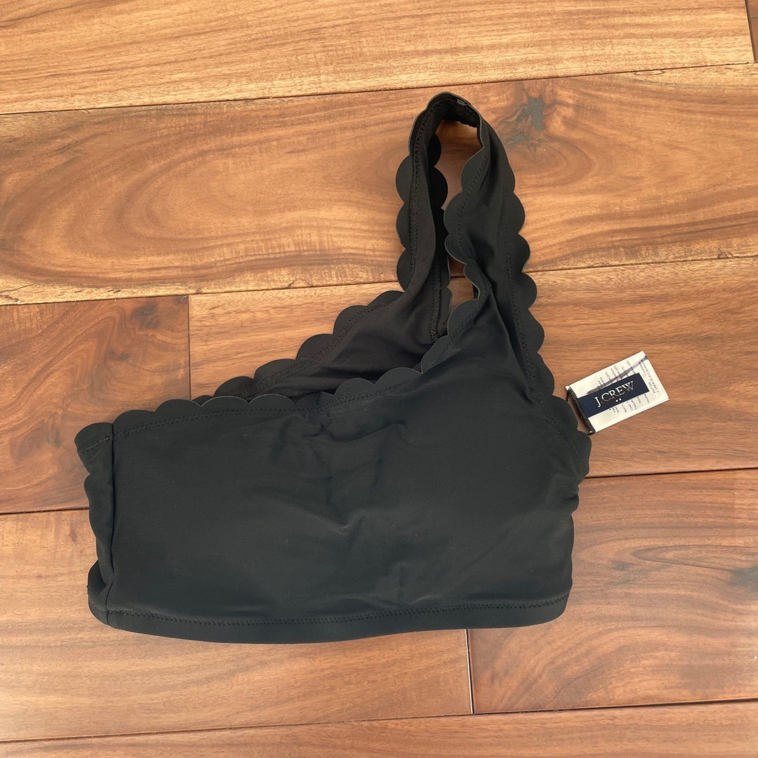J Crew Black Scallop One Shoulder Bikini Top Swimsuit XXS
