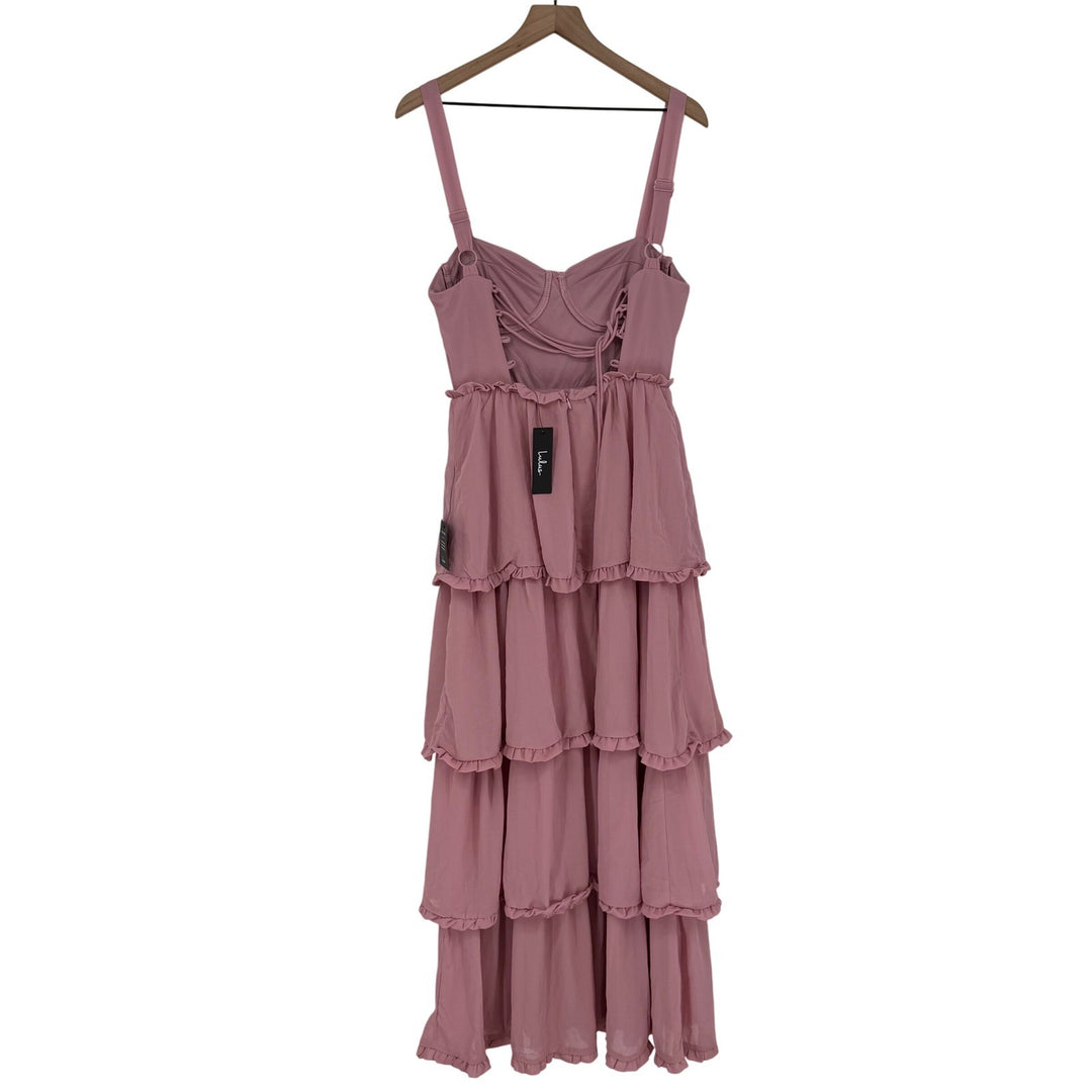 Lulus Sophisticated Occasion Pink Bustier Lace-Up Maxi Dress Size S