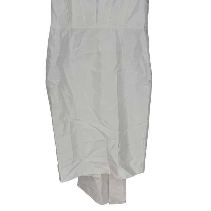 Alfred Sung Scoop Neck Corset Satin Midi Dress With Floor-Length Bow Tails White