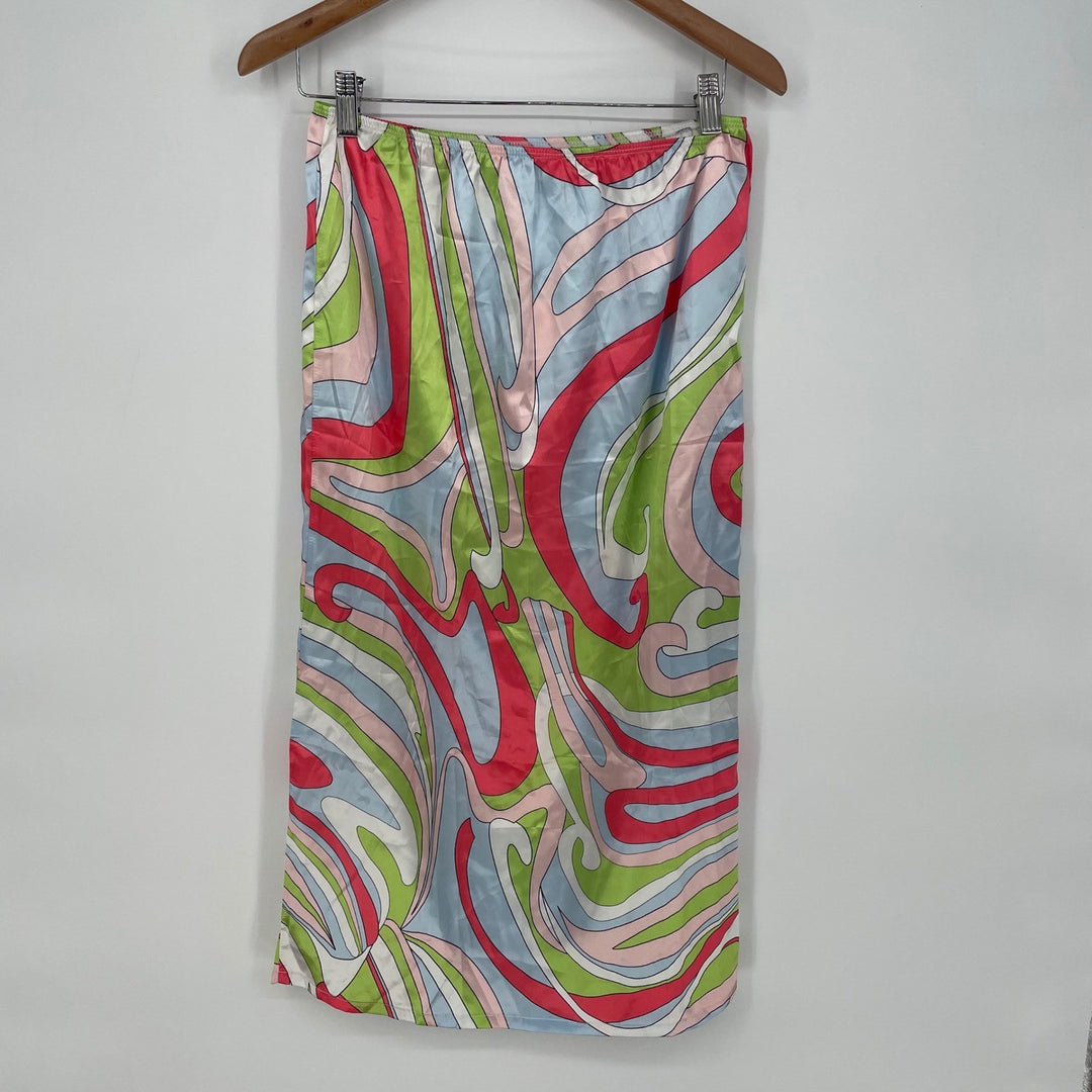 KOLLYY Retro Swirl Print Maxi Skirt Women's Size L Flowy Boho Vacation