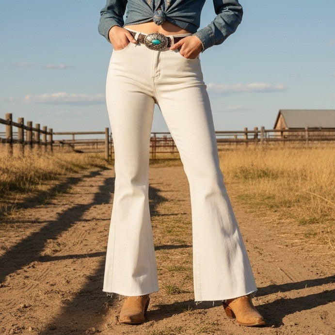 Wish List Jeans White Flare Leg High Waist Denim Pants Size M