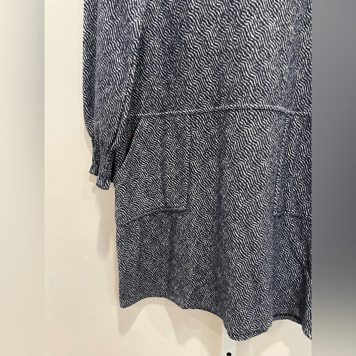 Sita Mur Sweatshirt Blue Jacquard Long Sleeve Shift Dress Size M
