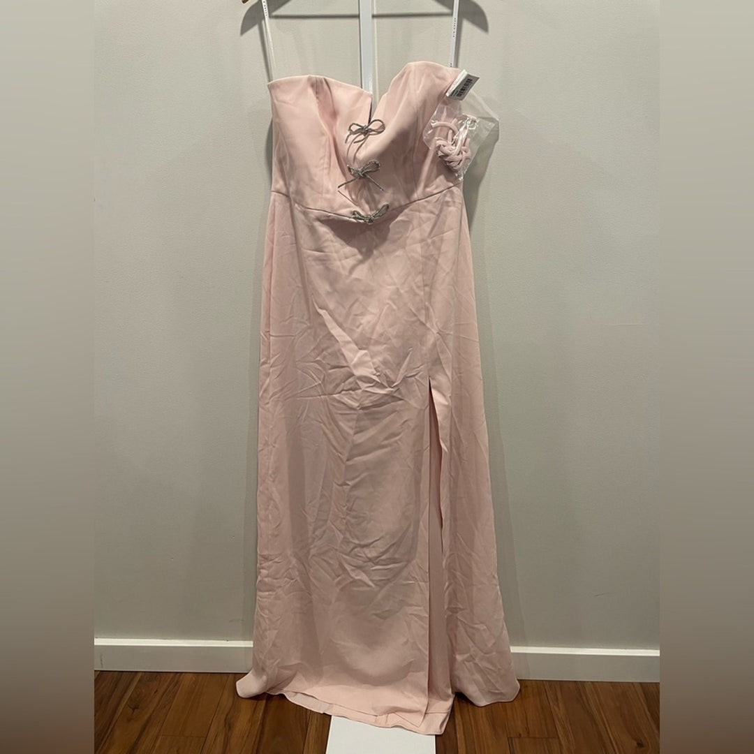 After Six Strapless Notch-Neck Crepe A-Line Dress With Rhinestone Bows Size 16