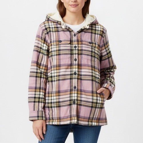 LLBean Sherpa Lined Plaid Flannel Shirt Jacket Hoodie XS