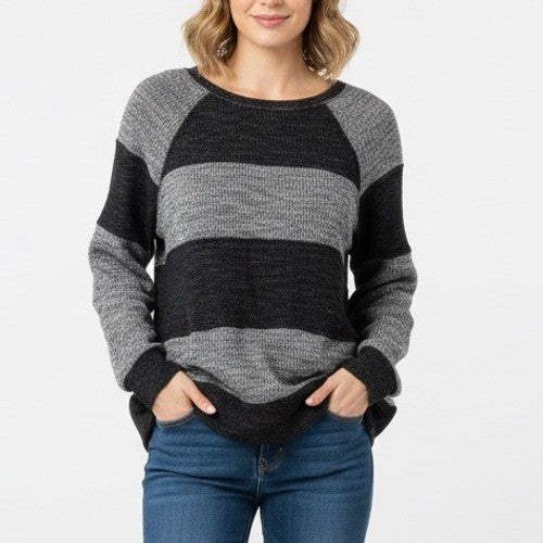 everleigh Striped Knit Sweater Pullover Long Sleeve M