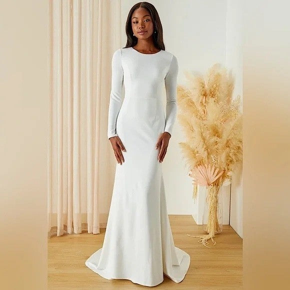 Lulus Eloquent Endearment White Long Sleeve Backless Maxi Dress Size L