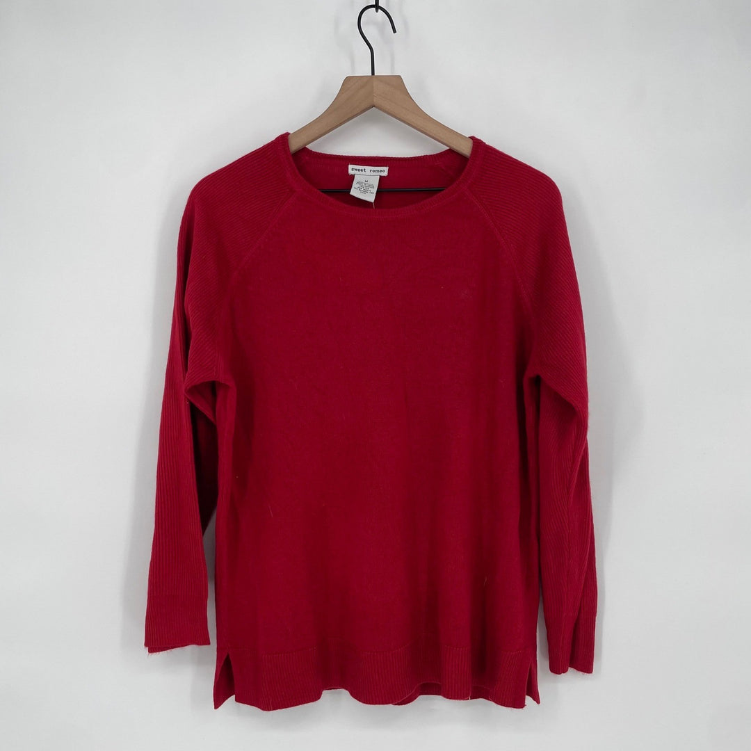 Sweet Romeo Red Crew Neck Long Sleeve Raglan Sweater Top Women Size Medium