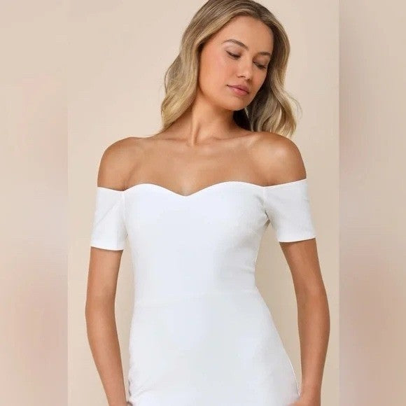 Lulus How Much I Care Ivory Off-The-Shoulder Midi Dress Size M