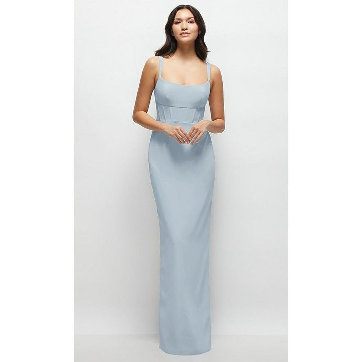 Thread Corset Midriff Crepe Column Maxi Dress In Mist Size 4