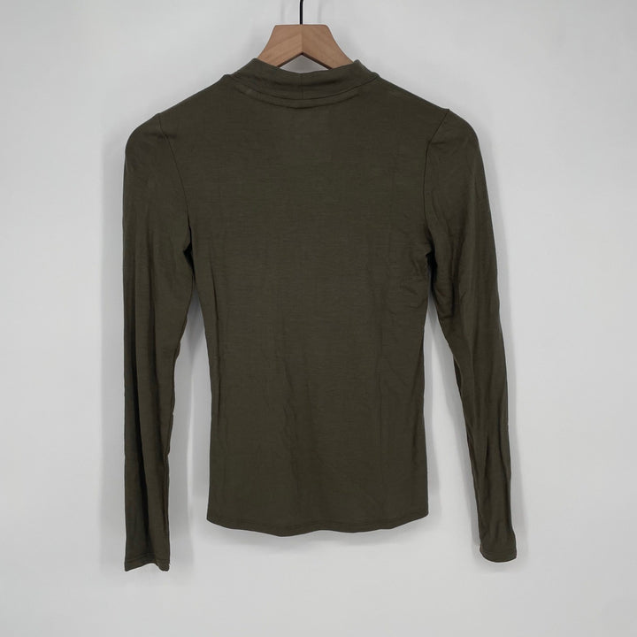 Hippie Kulse Long Sleeve Mock Neck Cutout Knit Top Olive Green Size XS