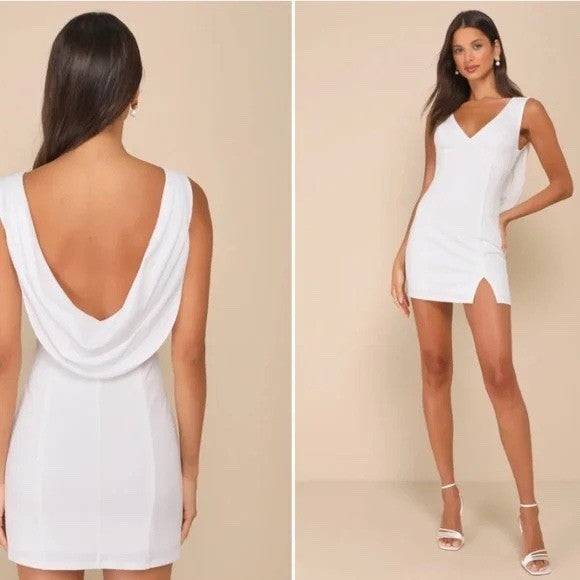 Lulus Perfection Bound White Sleeveless Cowl Back Mini Dress Size S