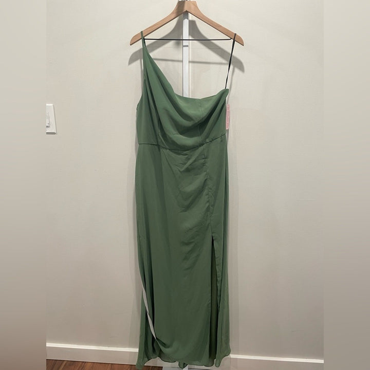 After Six Skinny One-Shoulder Trumpet Gown With Front Slit Size 16