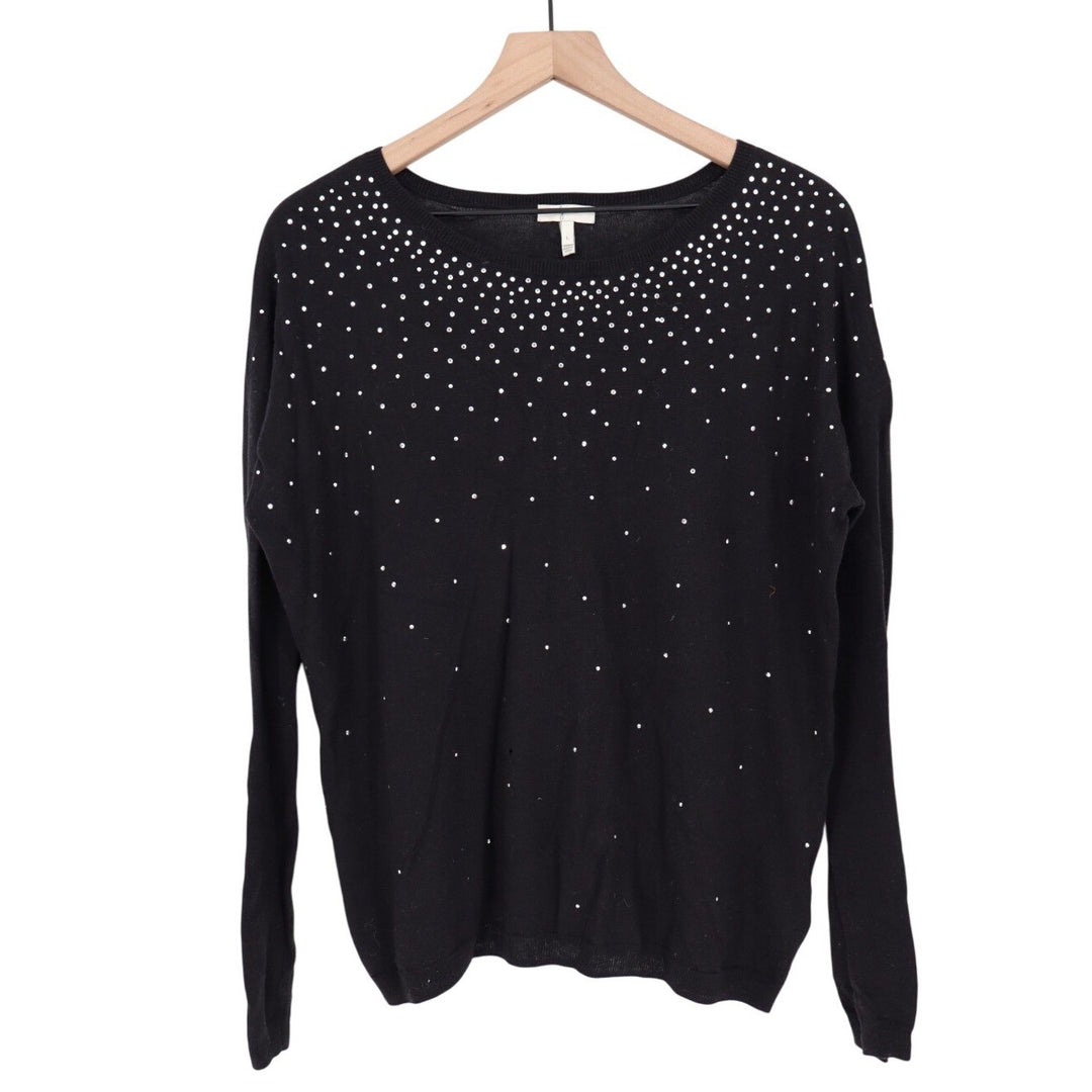 Joie Black Sparkle Sequin Embellished Crew Neck Sweater Size L