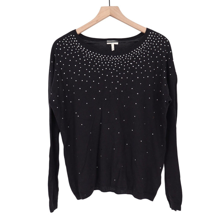 Joie Black Sparkle Sequin Embellished Crew Neck Sweater Size L
