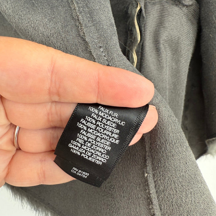 Kenneth Cole The Remy Vest Faux Fur Suede Drape Front Zip Pockets Grey XS