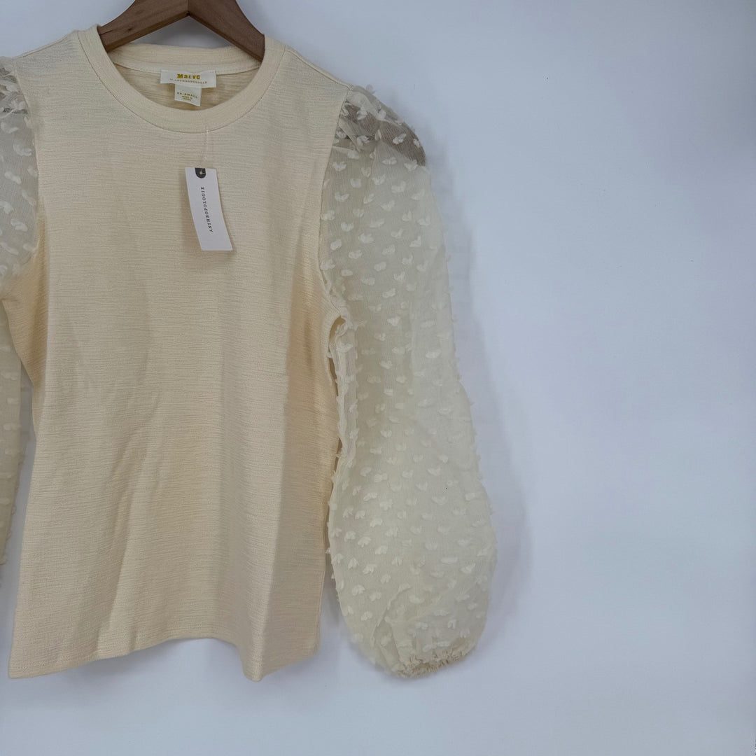 Maeve by Anthropologie Textured Puff Sleeve Top Ivory XXS