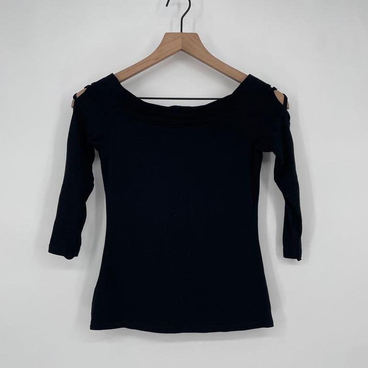Express Black Cold Shoulder Cutout Strappy 3/4 Sleeve Top Shirt Size S