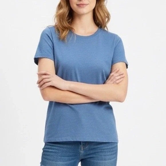 American Giant Women's Crew Neck Tee Blue Cotton Short Sleeve Made USA Size M
