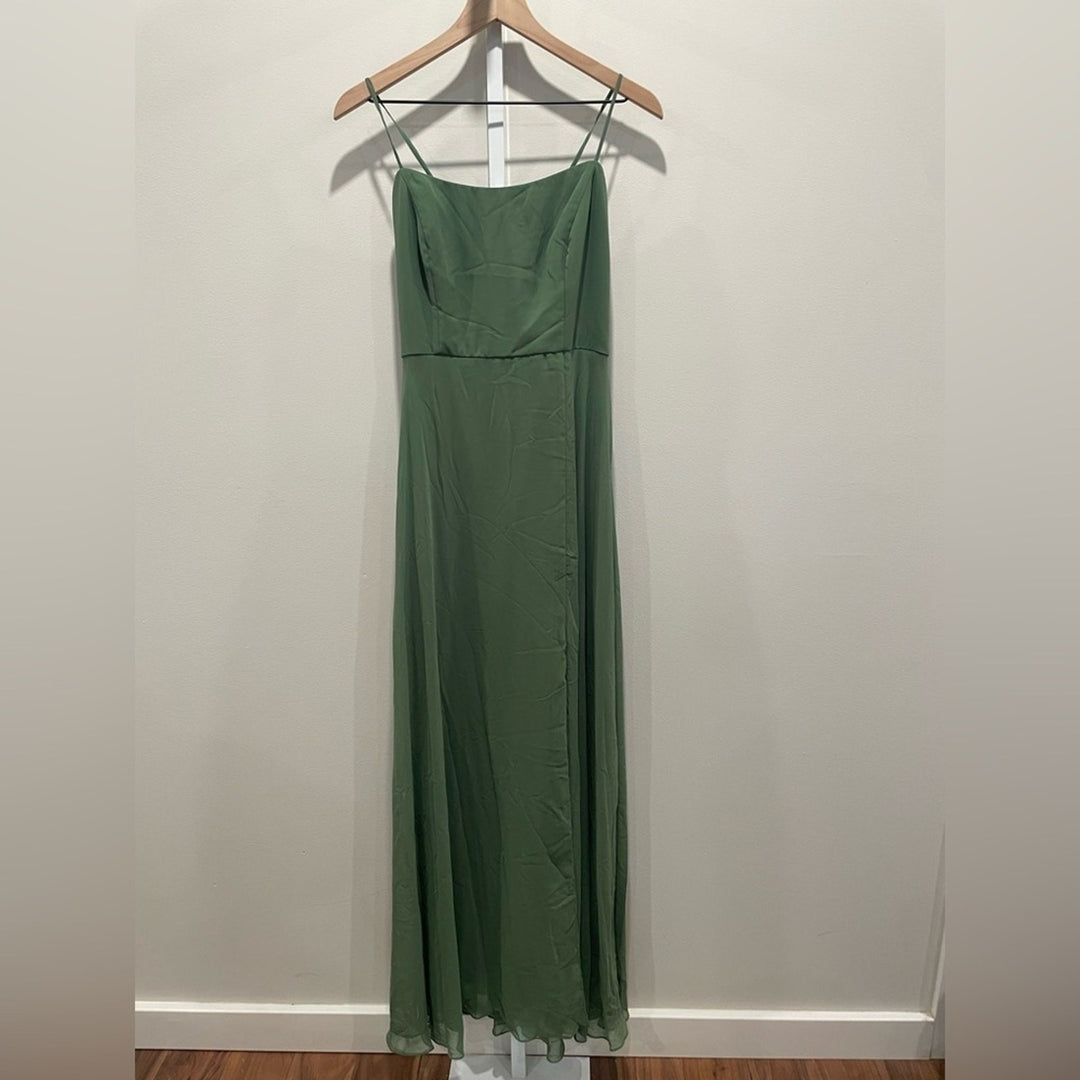 After Six Scoop Neck Convertible Tie Strap Maxi Dress With Front Slit Size 14