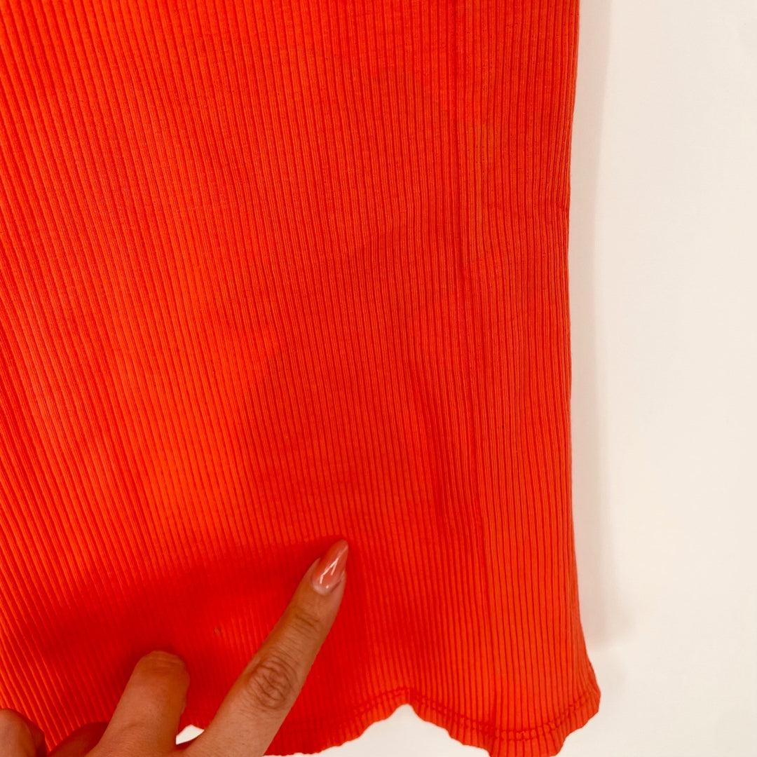 Lulus Ribbed Knit Midi Skirt with Side Slit Red Size Small