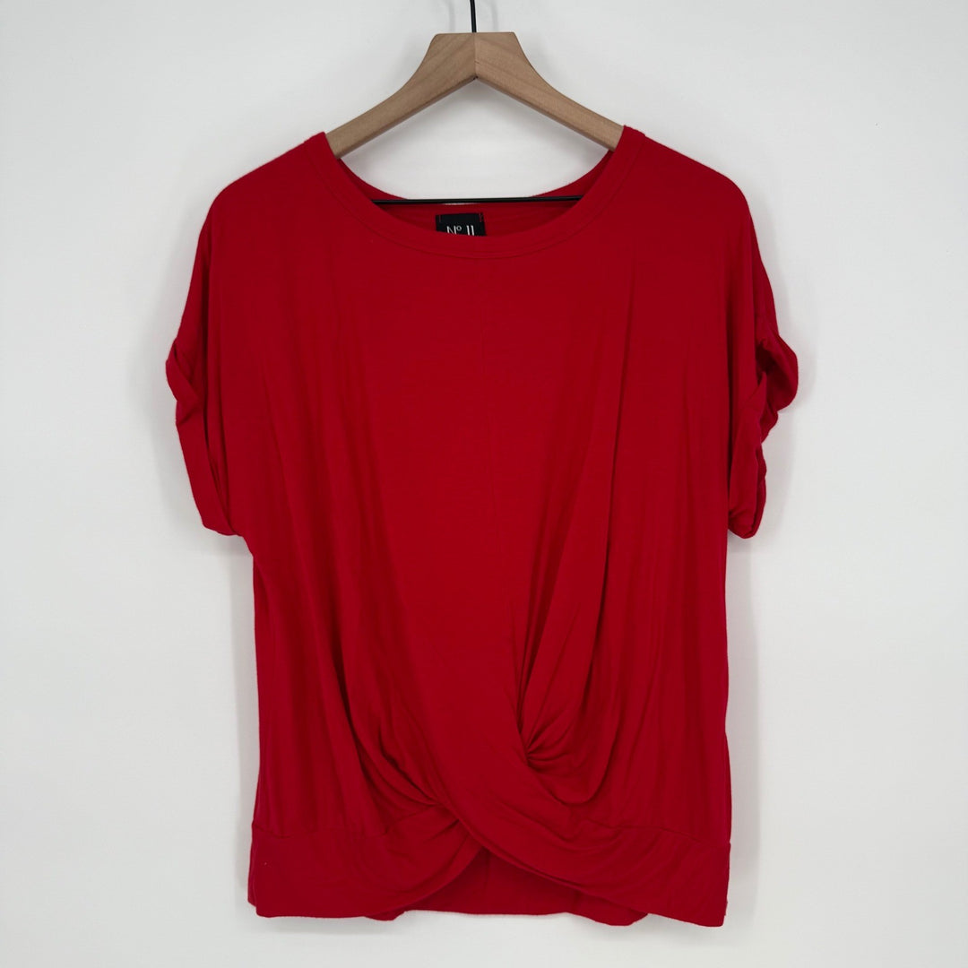 N° 11 Los Angeles Red Twist Front Bamboo Blend Short Sleeve Top
