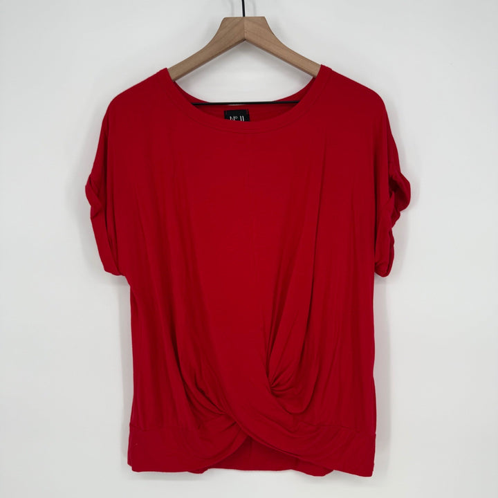 N° 11 Los Angeles Red Twist Front Bamboo Blend Short Sleeve Top