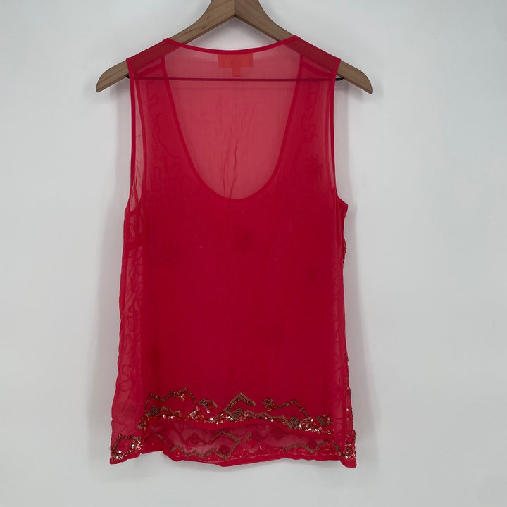 Moulinette Soeurs Beaded Tank Top Coral Pink Sheer Beaded Embellishment Size 4