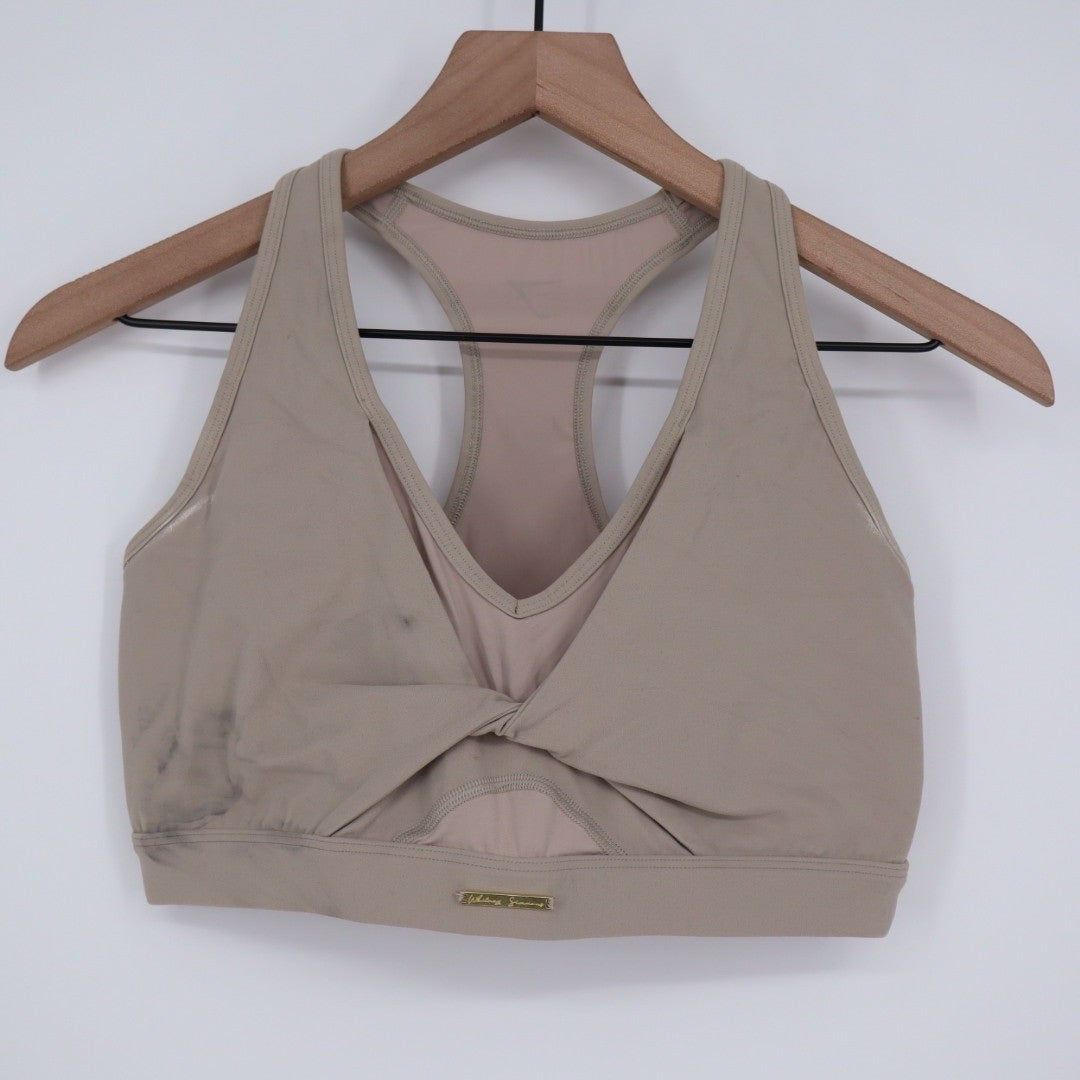 Gymshark Whitney Simmons Twist Front Sports Bra Taupe Medium Athletic