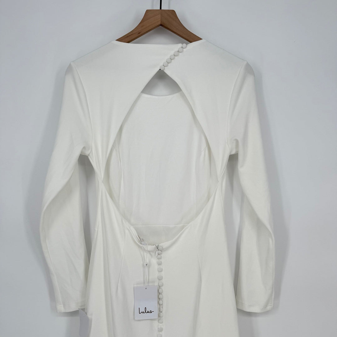 Lulus Eloquent Endearment White Long Sleeve Backless Maxi Dress Size L
