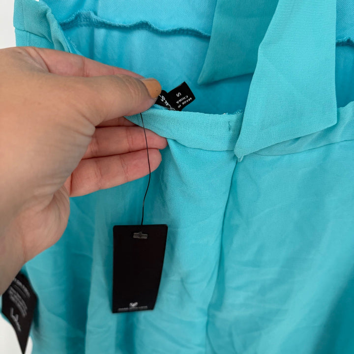 Lulus Tier and Now Blue Tie-Back Tiered Maxi Dress Size S