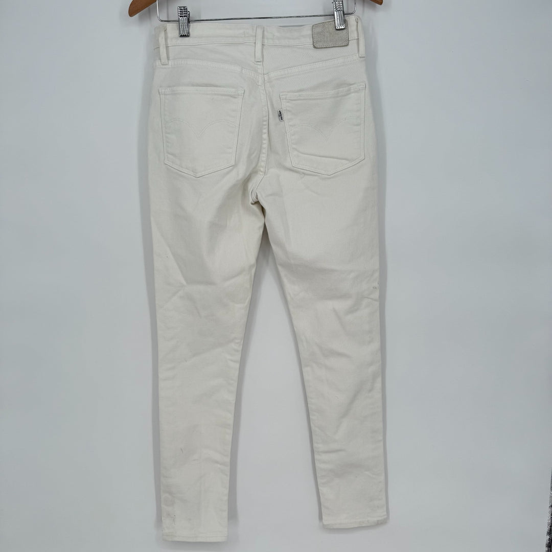 Levis 721 Jeans Womens 29 White Logo Denim High Rise Skinny Leg Cotton Stretch