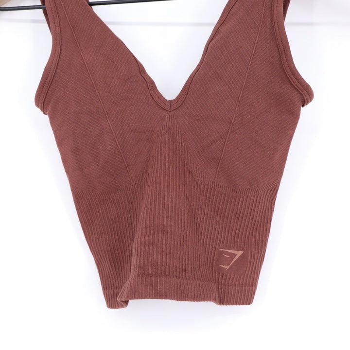 Gymshark Seamless Ribbed V Neck Crop Tank Top Brown XS Athletic Workout