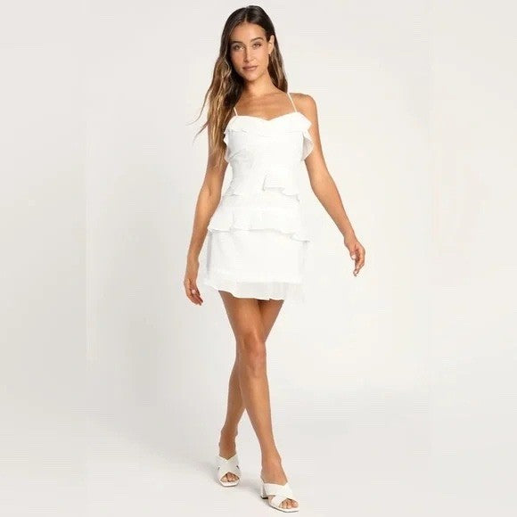 Lulus Terrifically Trendy White Tiered Ruffled Mini Dress Size XS