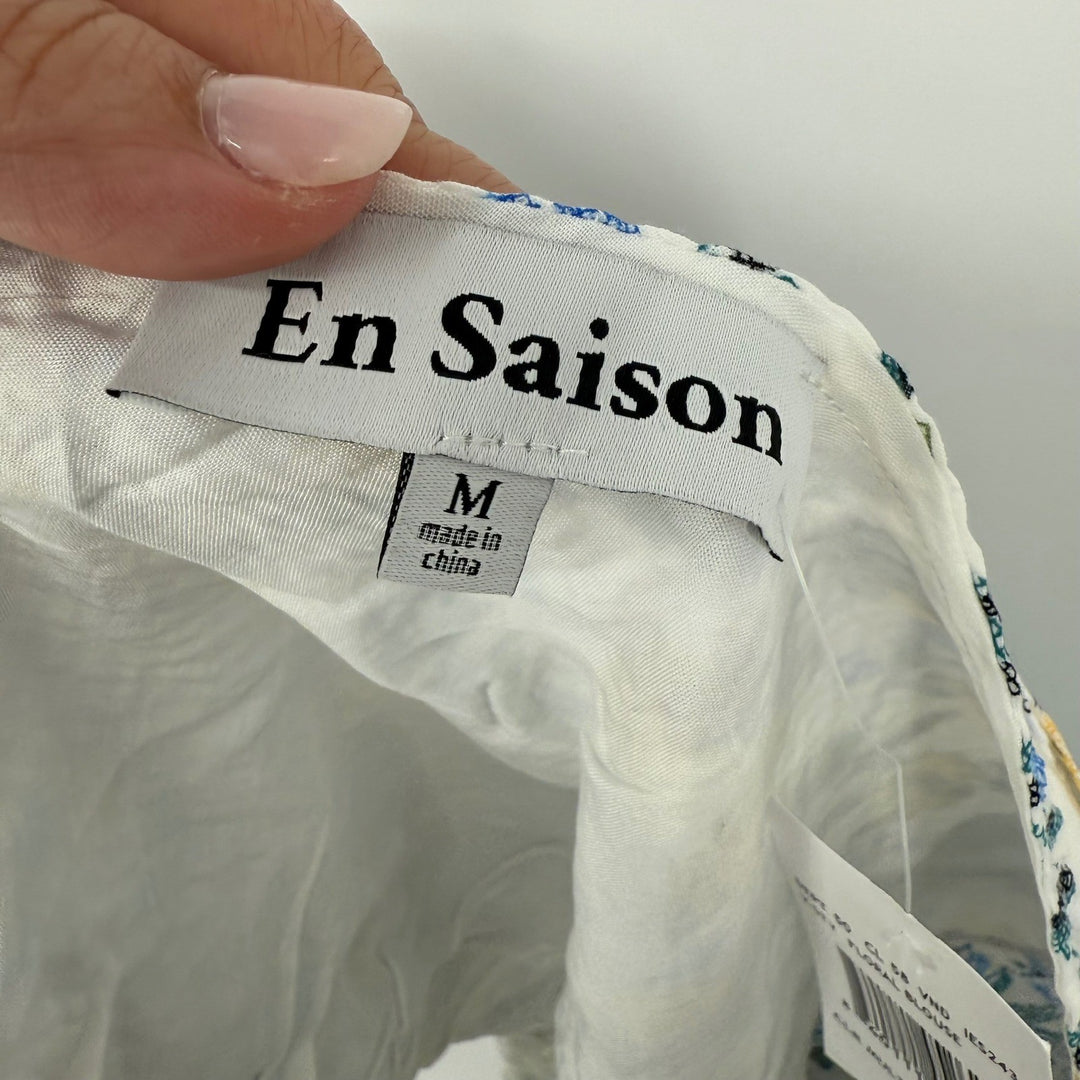 En Saison Floral Blouse Crop Top One Shoulder Yellow Blue White Womens Size M