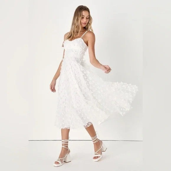Lulus Time To Fly White Butterfly Lace-Up Midi Dress Size S