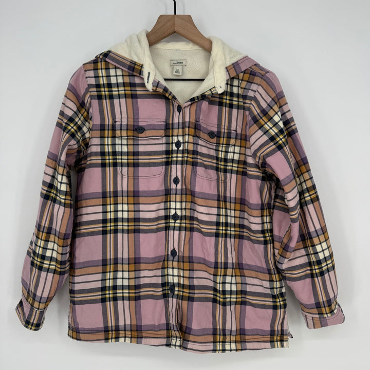 LLBean Sherpa Lined Plaid Flannel Shirt Jacket Hoodie XS