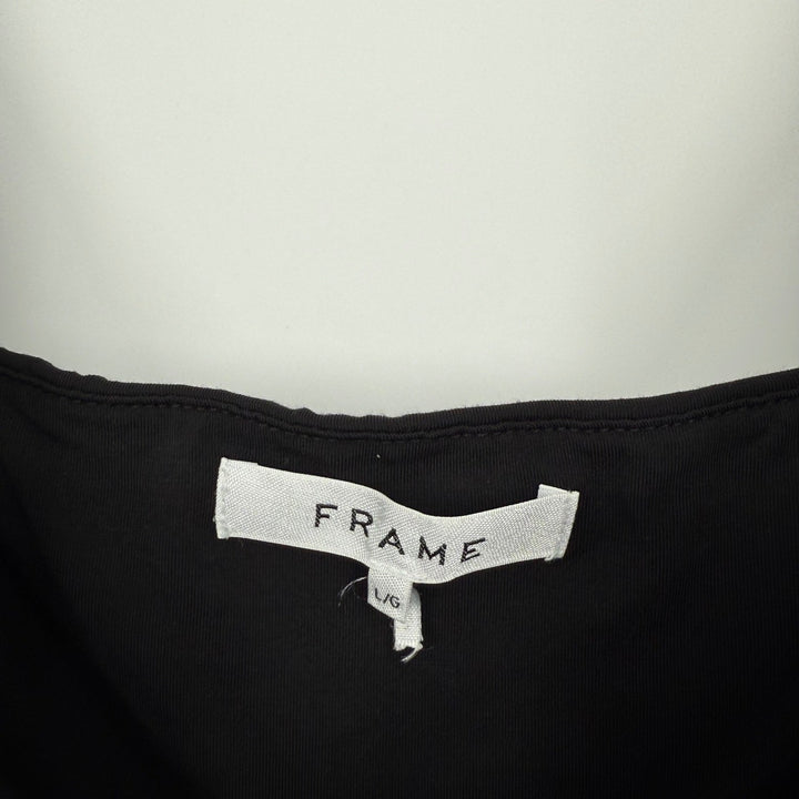 FRAME Betty Knitted Black Noir Square Neck Ruched Puff Sleeve Top Size L