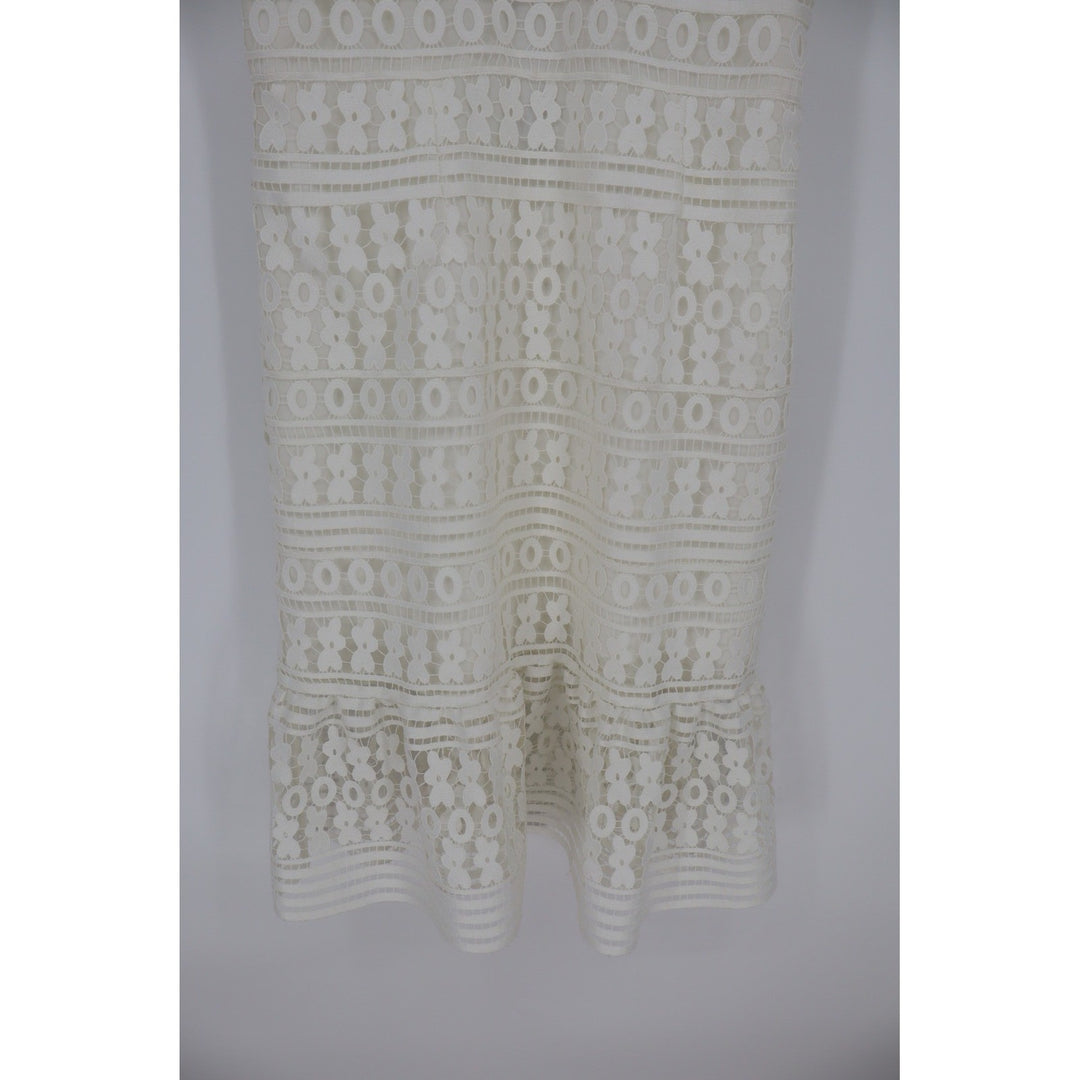 DIANE von FURSTENBERG Tiana Lace Midi Dress White Size 12 V Neck Ruffle Hem