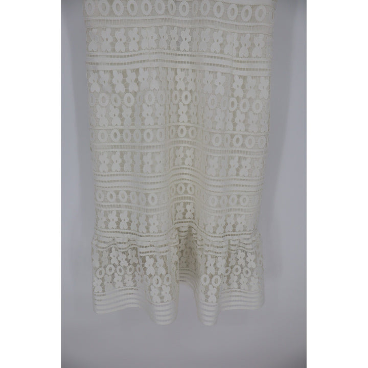 DIANE von FURSTENBERG Tiana Lace Midi Dress White Size 12 V Neck Ruffle Hem