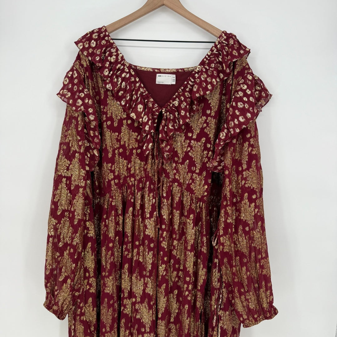 Asos Curve Maxi Dress Womens 26 Multicolor Metallic Gathered Waist Front Slit