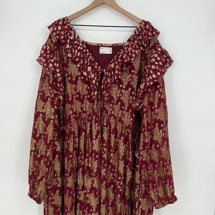 Asos Curve Maxi Dress Womens 26 Multicolor Metallic Gathered Waist Front Slit