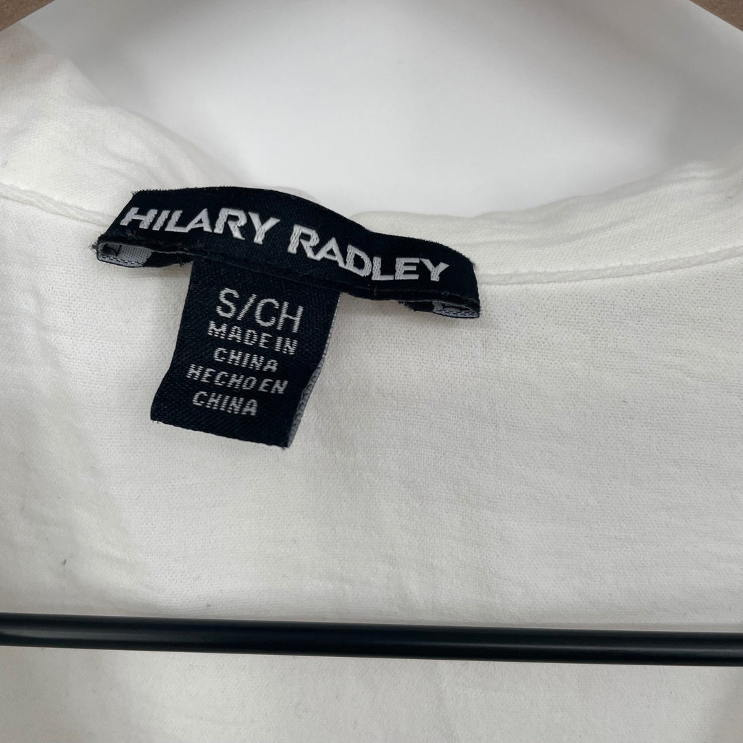 Hilary Radley White Short Sleeve Collared V Neck Blouse Top Size S